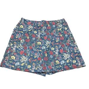 VTG Liz Claiborne Women's 14 90s Floral Cottage Denim Skort Blue Red Cotton